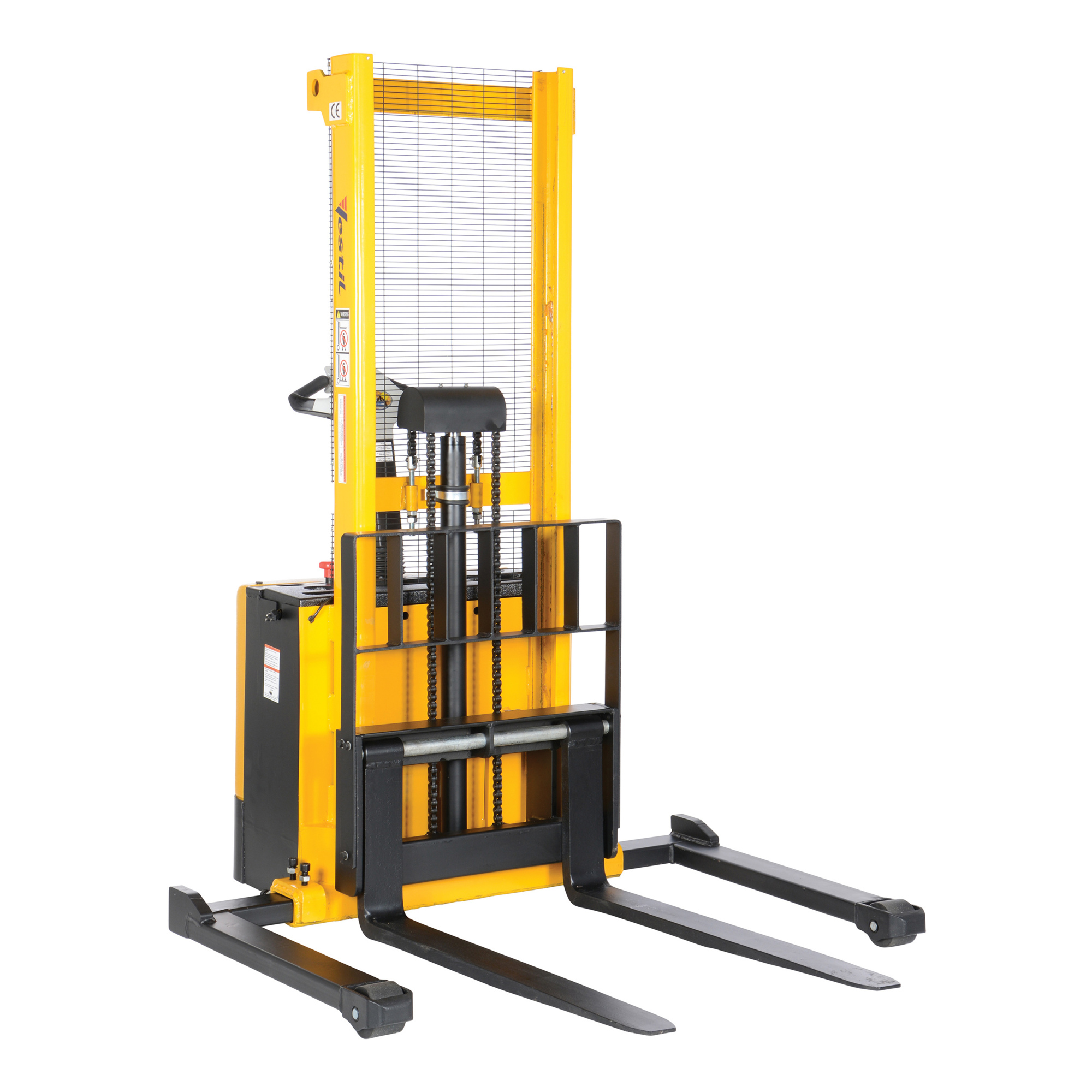 Vestil Steel Adjustable Powered Lift Stacker 62 In. Raised Height 2,000 Lb. Capacity Black / Yellow